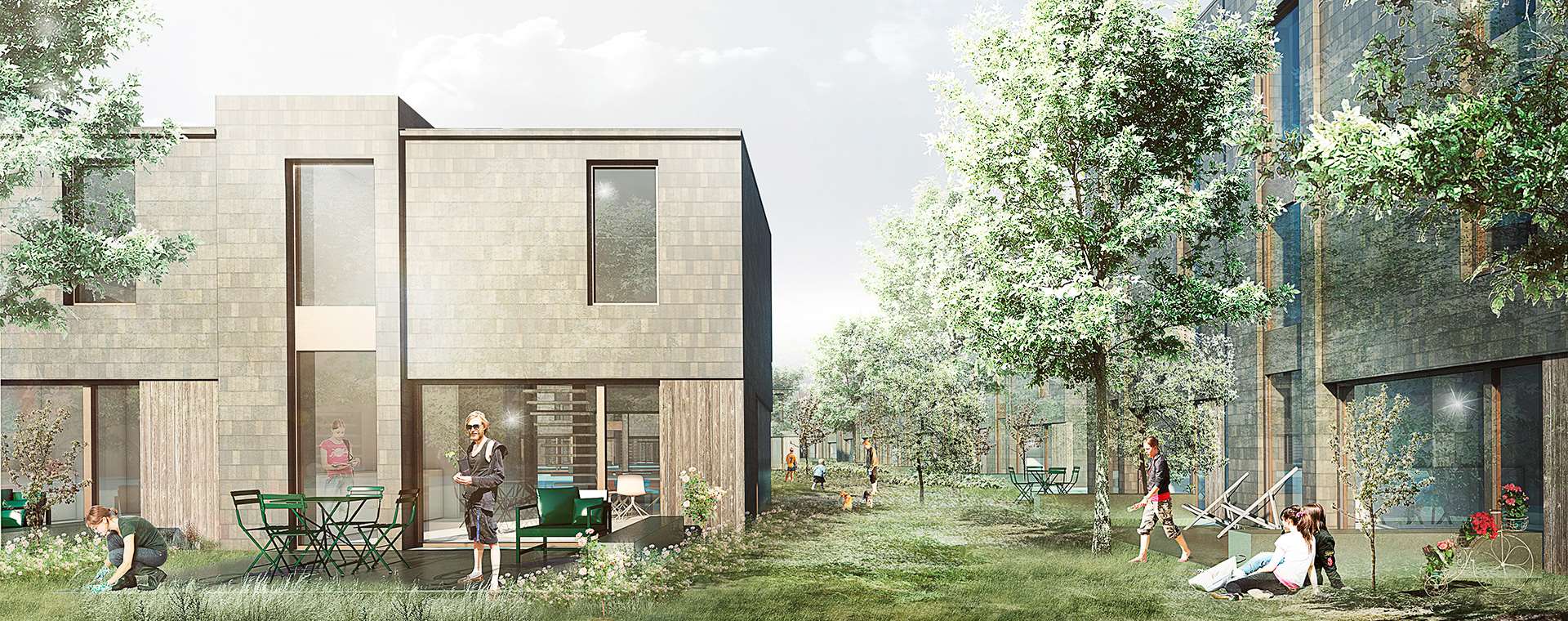 Rækkehuse i Solviften i greve med egen terrasse og grønne fællesområder